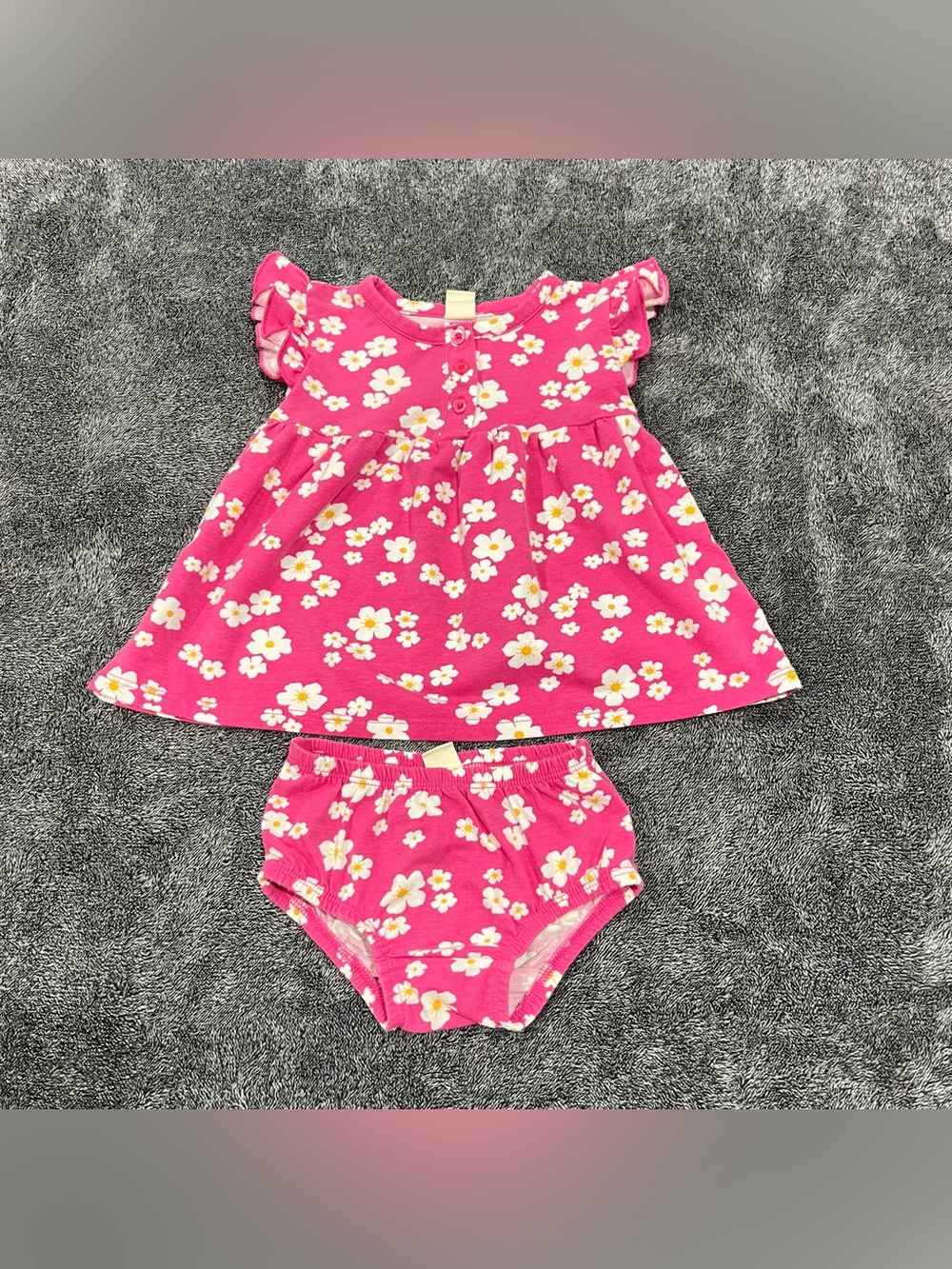 Tucker + Tate pink floral daisy flutter sleeve dress set size 3M